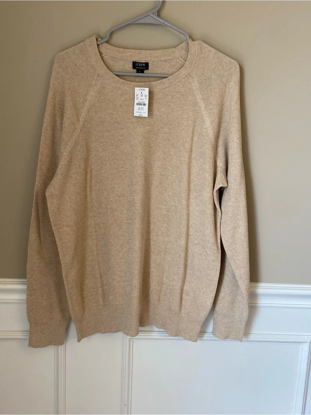 J. Crew‎ Men's Lightweight Cotton Sweater Beige, Large, NWT, Smart Casual Resort